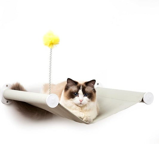SVD.PET Wall Mounted Hammock with Cat Toy, Easy-to-Install Cat Wall Shelf with Soft Pad, Modern Design. Supports up to 40 lbs (Easy-Install, White)