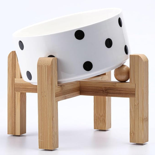 Petygooing Raised/Elevated 15°Slanted Ceramic Dog Bowl for Small Breeds,Tilted Anti Slip Pet Bowl,Food Water Dish with Stand for Cats and Small Dogs Puppy 13.5 OZ (5.1In / 1.7 Cups) Black Dot
