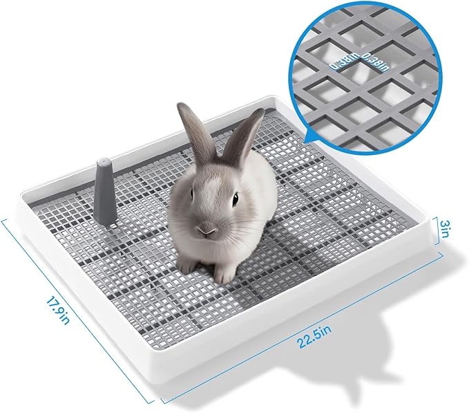 BUCATSTATE Extra Large Rabbit Litter Box, Guinea Pig Litter Pan with Grate Plastic, Small Animals Litter Box for Rabbit, Guinea Pigs, Ferret, Bunny, Dog 22x18x3 Inches