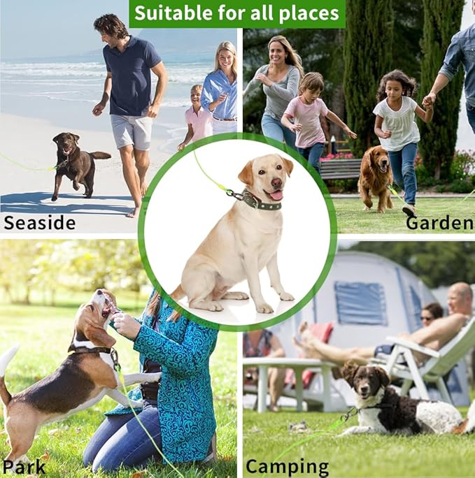 Dog tie Out Cable, 10/20/25/30/50/70/100 feet, Suitable for Dogs up to 350 pounds, Dog Cable with Swivel Buckle, Lightweight, Non-Winding, for Outdoor Camping, Yard Dog Cable (Green, 10FT)