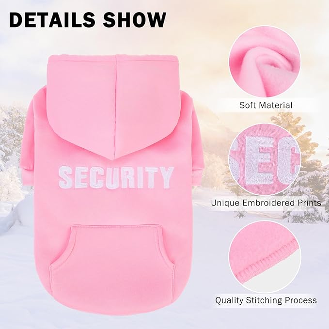 SCENEREAL Security Dog Hoodie Sweater for Large Medium Small Dogs, Embroidered Dog Clothes with Hat Pockets and Leash Hole, Soft Warm Fleece Pets Cold Weather Halloween Costumes for Boys Girls