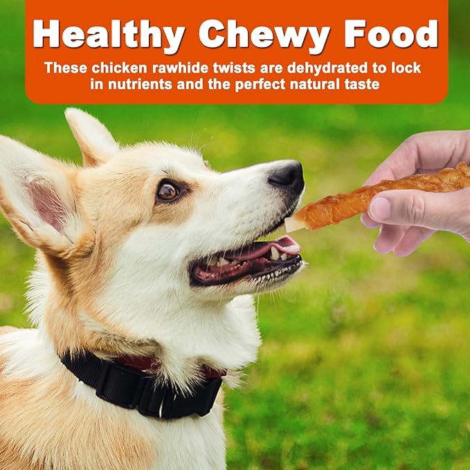 Amzey 24OZ Chicken Wrapped Rawhides Dogs Treats, Rawhide Twist Chicken Hide Sticks, Puppy Training Snacks Sticks Dog Chews, All Natural 4 Resealable Bags, Total 1.5lb