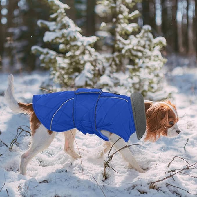 Kuoser Dog Coat, Extra Warm Dog Jacket Windproof Dogs Cold Weather Coats for Medium Dogs, Fleece Lining Turtleneck Puppy Snowsuit Reflective Adjustable Pet Winter Clothes Christmas, Blue M