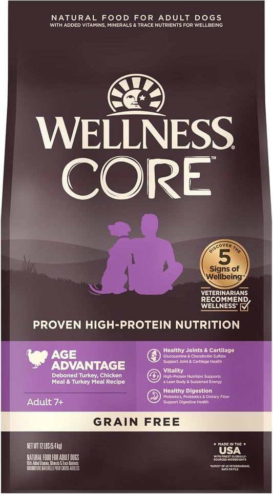 Wellness CORE Grain-Free Senior Dry Dog Food, Made in USA with Natural Ingredients, No Meat by-Product, Fillers, Artificial Flavors, or Preservatives (12-Pound Bag, Turkey)