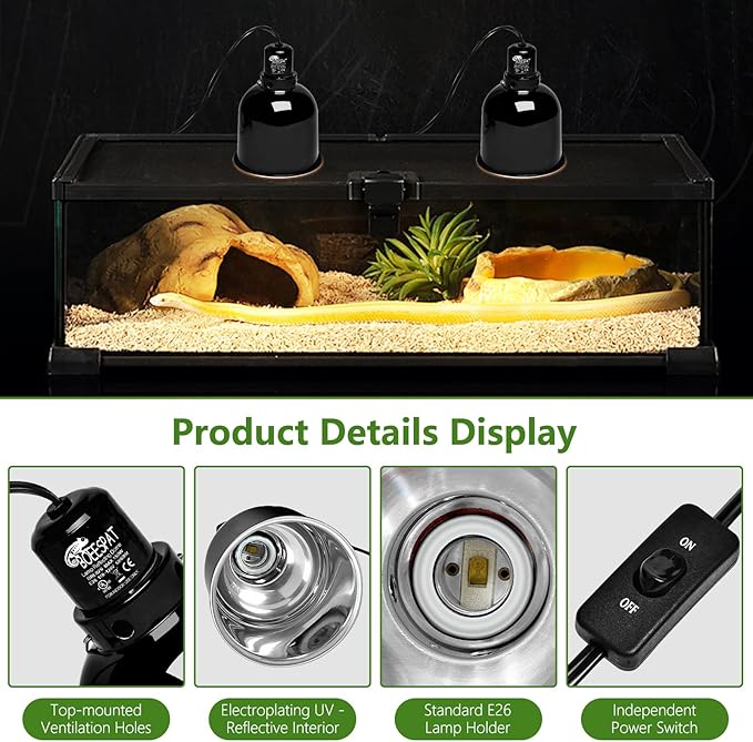 Reptile Light Fixture 5.5 inch Deep Dome with Switch, Optical Reflecting Cover for UVB/UVA Basking Bulbs & Ceramic Heat Emitters