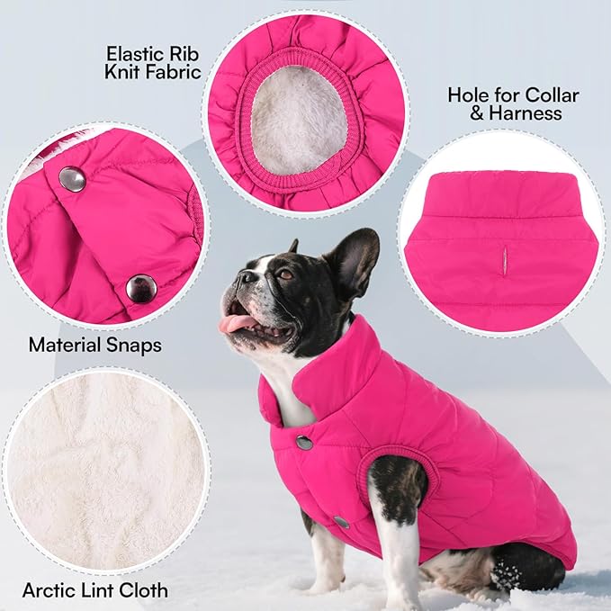 ASENKU Dog Winter Coat - Waterproof Windproof Dog Jacket, Warm Snowproof Doggie Puffer Vest for Cold Weather, Lightweight Snow Coats for Small Medium Large Dogs (Pink, S)