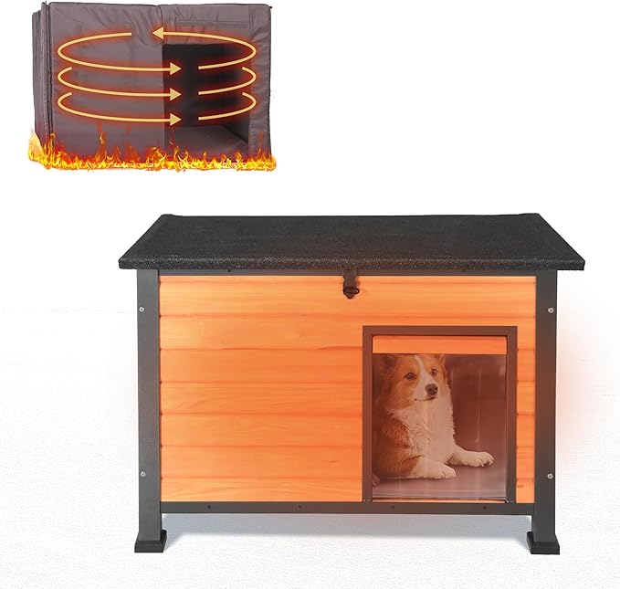 Dog House Outdoor Insulated with Prevent Chewing Iron Frame, Insulated cat House Outdoor Removable Floor and Open Roof for Dogs,Cat,Rabbits and Small Animals
