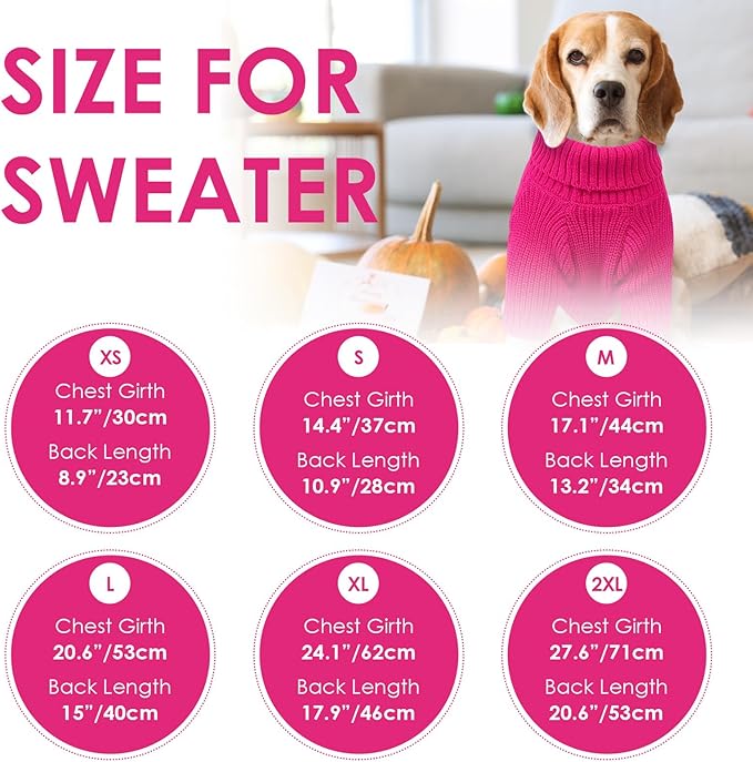 SUNFURA Dog Sweater, Medium Dog Sweaters Doggie Pullover for Fall Winter, Fleece Pet Christmas Sweaters for Holiday, Warm Turtleneck Knitwear for French Bulldog, Boston Terrier, Hot Pink M