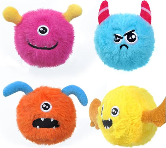 TwoEar Squeaky Balls for Dogs, Interactive Plush Dog Toys for Boredom, Fetch Ball Dog Toy for Dogs, 2.74 Inch, 4 Pack