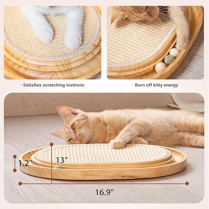 Sisal Cat Scratcher Toy with Ball Track Wooden Interactive Cat Toy for Indoor Cats Scratch Pad, Physical Exercise for Kitty and Medium Cat