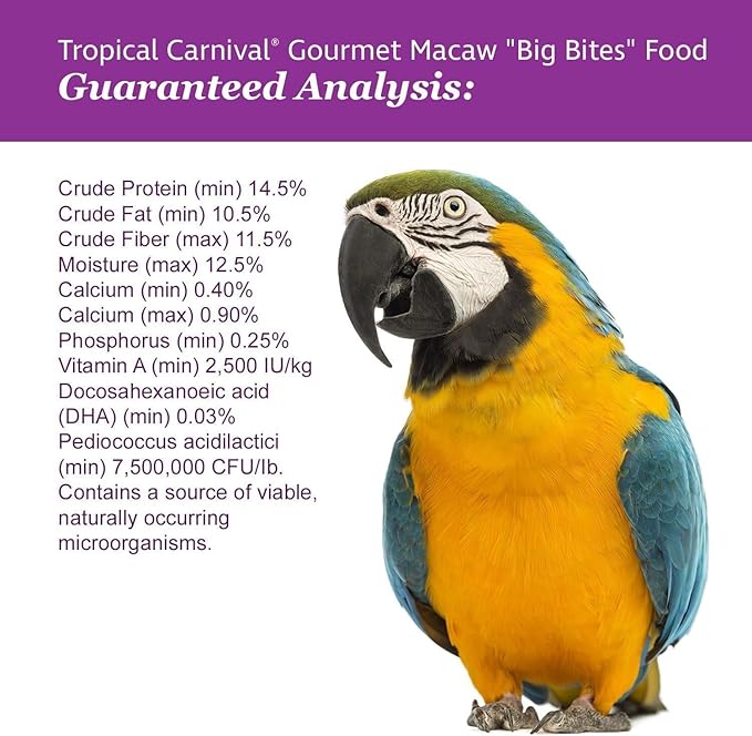 F.M. Brown's Tropical Carnival, Gourmet Macaw Food Big Bites for Big Beaks - Seeds, Veggies, Fruits, and Nuts with Probiotics - 14 lb