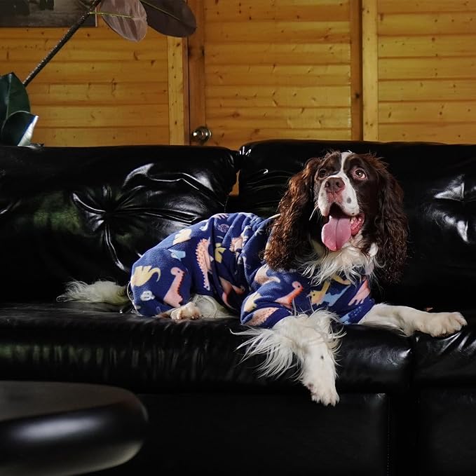 ROZKITCH Dog Fleece Jacket Soft Fleece Pullover Pajamas, Pet Windproof Warm Cold Weather Jacket Vest with Reflective Zipper, Jumpsuit Apparel Outfit Clothes for Extra Large Dog Dinosaur 4XL