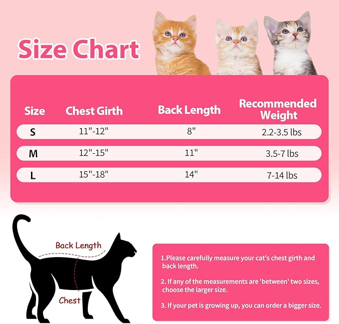Coppthinktu 2 PCS Cat Recovery Suit Female Cat Onesie for Cats After Surgery Spay Abdominal Wounds, Kitten Recovery Suit Female Breathable E-Collar Alternative Kitten Onesie Anti Licking Large