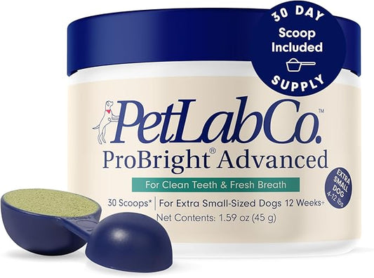 PetLab Co. ProBright Advanced Dental Powder - Dog Breath Freshener - Teeth Cleaning Made Easy – Targets Tartar & Bad Breath - Packaging May Vary - Formulated for Extra Small Dogs