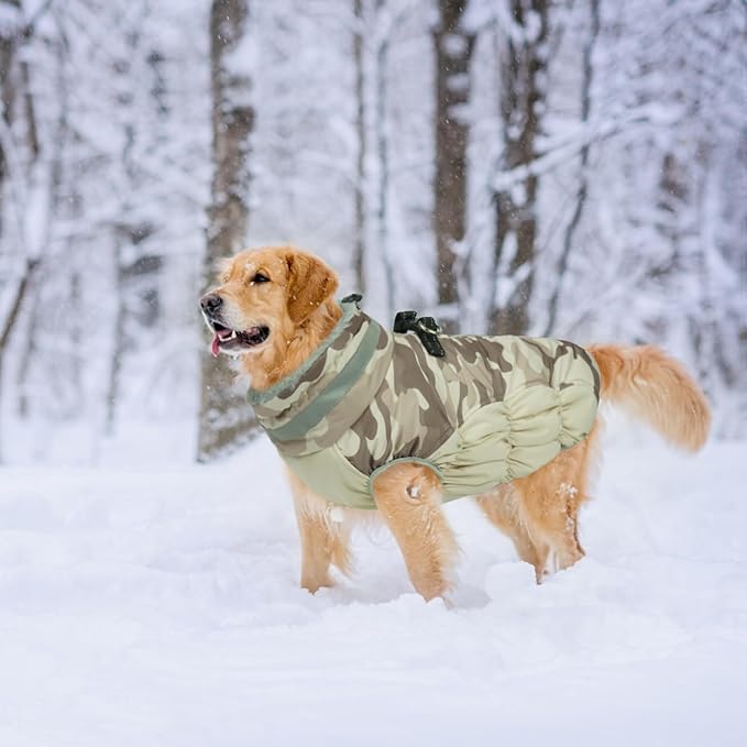 Lelepet Dog Coat Warm Dog Winter Coat Waterproof Dogs Jacket with Harness Built in Reflective Pet Fleece Vest Zip-Up Cold Weather Coats for Dogs Turtleneck & Windproof Coats Chihuahua Desert Camo XS