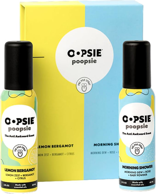 Pre GO toilet spray, discreet & portable original Pre-poo spray to use on the go. Assorted scents Lemon/Morning Shower Fresh Toilet Odor Eliminator 2oz bottle Gift Set 2 pack