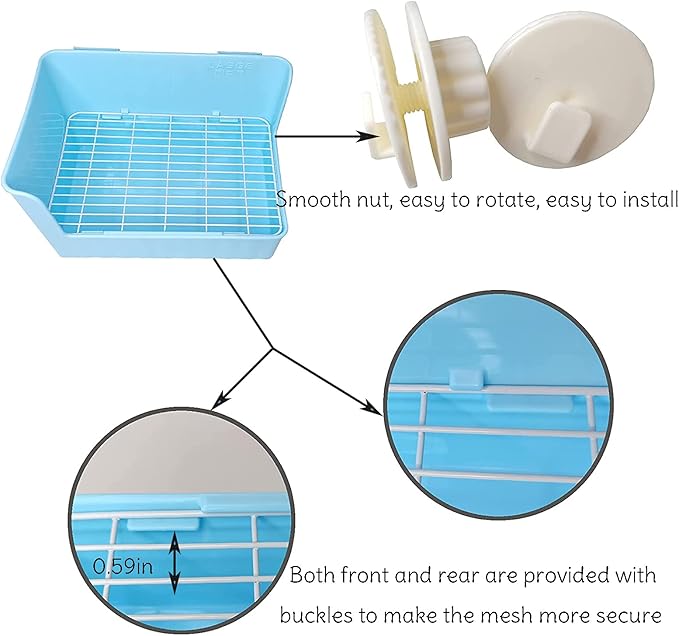 Tfwadmx Rabbit Litter Box Toilet Bunny Corner Litter Pan Pet Toilet Potty Trainer with Scoop Rabbit Chew Toys for Guinea Pigs Galesaur Chinchilla Ferret Small Animal (Blue)