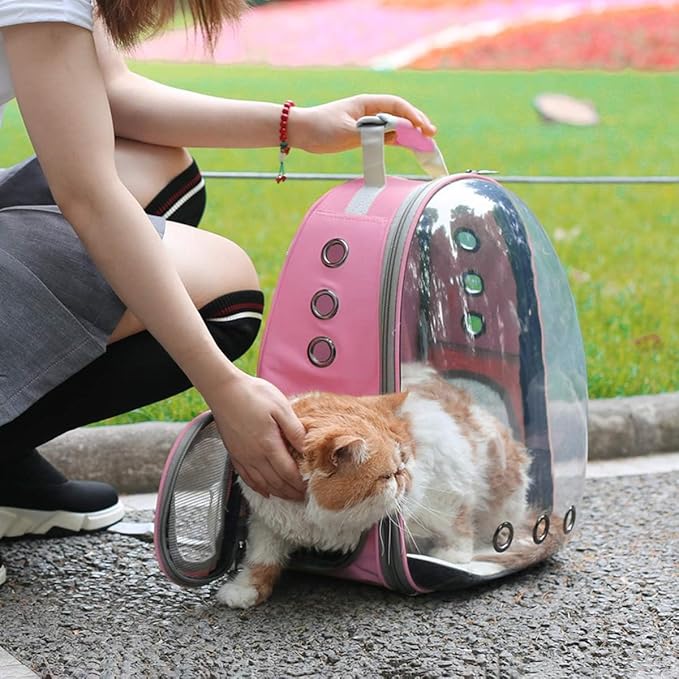 Cat Backpack Carrier Bubble Expandable Foldable Breathable Pet Carrier Dog Carrier Backpack for Large Big Cats Hiking, Travelling, Camping (Back Expandable-Pink)