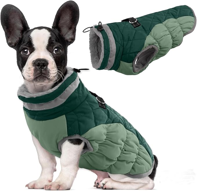 Lelepet Dog Coat Warm Dog Winter Coat Waterproof Dogs Jacket with Harness Built in Reflective Pet Fleece Vest Zip-Up Cold Weather Coats for Medium Dogs Turtleneck & Windproof Dachshund Teal Green M