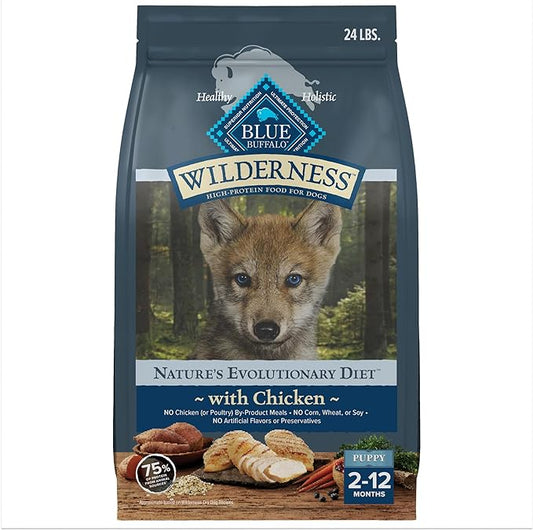 Blue Buffalo Wilderness High-Protein Natural Dry Food for Puppies, Chicken Recipe, 24-lb. Bag