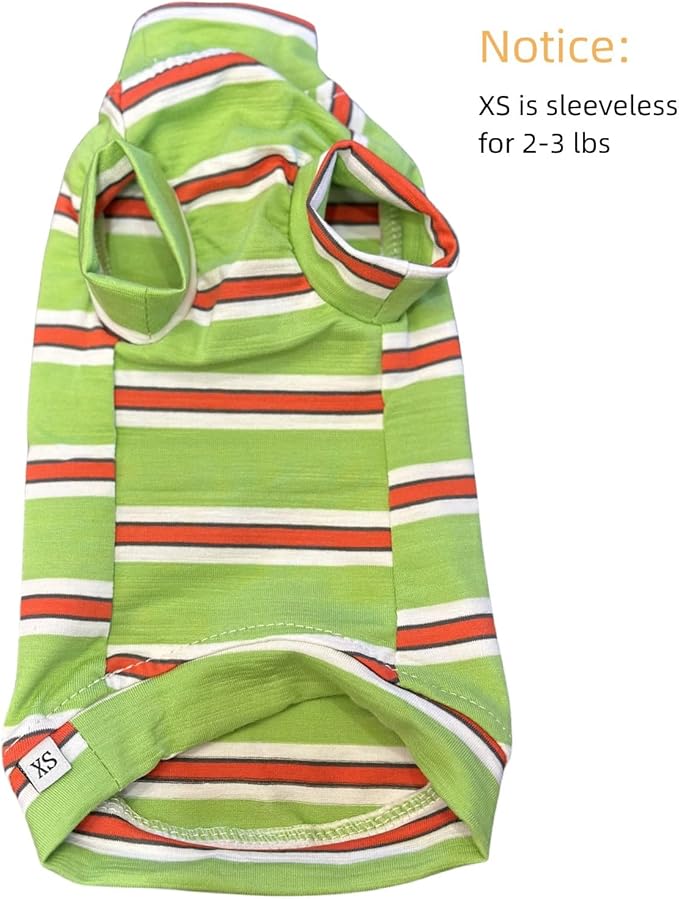 Vintage Stripes Sphynx Hairless Cats Shirt Cotton Cat Turtleneck Pet Clothes Kitten T-Shirts with Sleeves for Sphynx Cornish Rex, Devon Rex, Peterbald (Orange & Green, X-Small (Pack of 1))