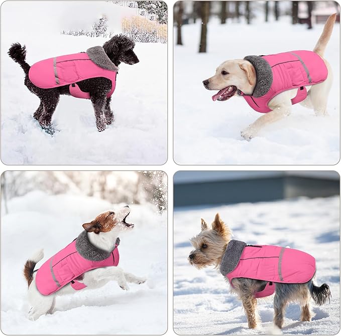 Doglay Dog Coat, Waterproof Dog Jacket Pet Winter Coat for Cold Weather with Thicken Furry Collar, Reflective Puppy Winter Jacket Warm Fleece Lining for Small Medium Large Pets