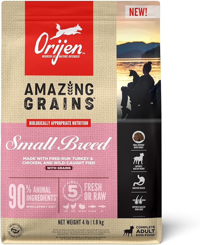 ORIJEN Amazing Grains High Protein Dry Dog Food Small Breed Recipe 4lb Bag