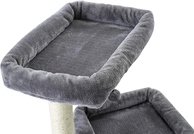 27" Cat Tree for Medium Cats, Cat Tower with Large Top Perch, Full Wrapped Natural Sisal Scratching Posts for Indoor Cats with Spacious Condo & Toy Ball, Grey