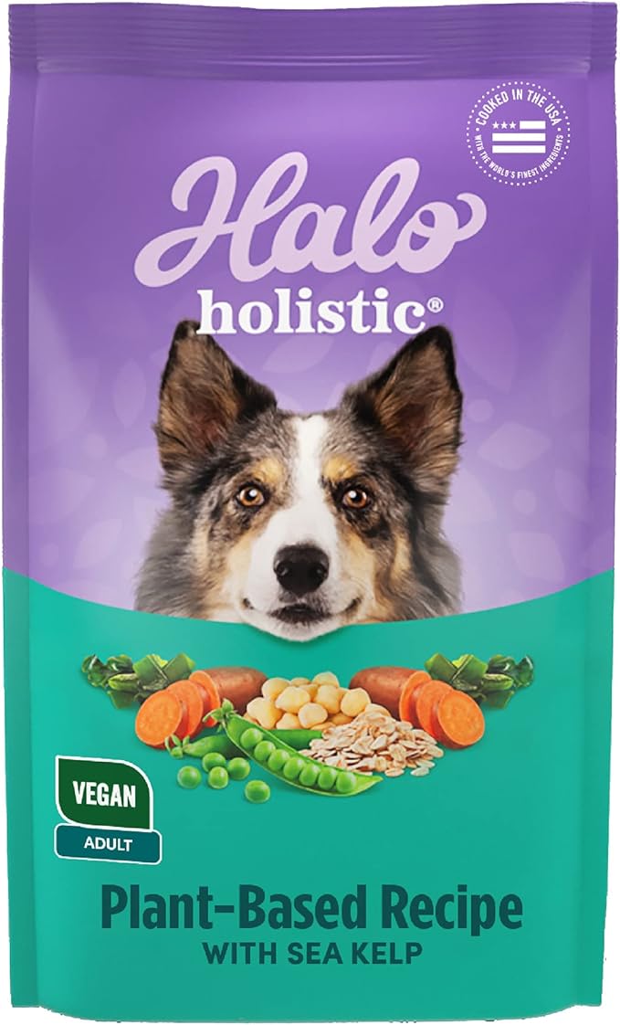 Halo Holistic Vegan Dog Food, Plant-Based Recipe with Kelp, Dry Dog Food, Complete Digestive Health, Kibble for Adult Dogs, 21 lb Bag