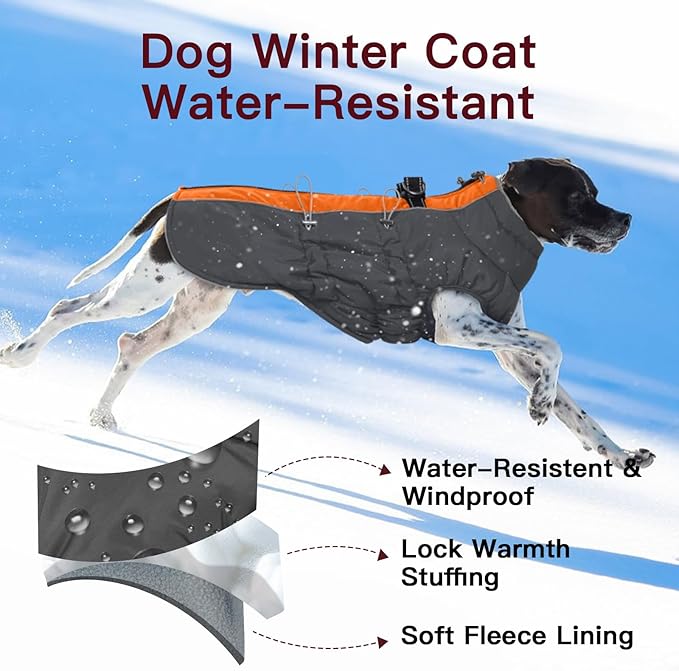 Dog Coat Winter Warm Dog Jackets for Large Dogs Reflective Snowsuit with Harness Fleece Dogs Snow Jacket Waterproof Pet Clothes for Cold Weather