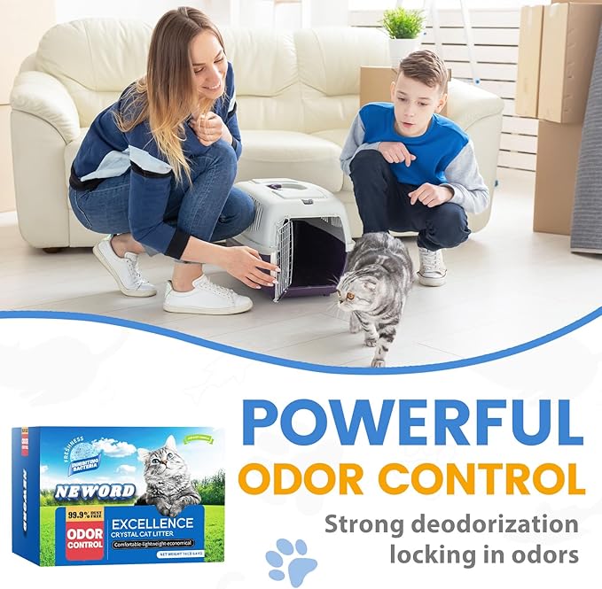 NEWORD Crystals Cat Litter Lightly Scented Litter Superior Odor Control 14 lbs Total (2 Pack of 7lb Bags) Soft-On-Paws Low Tracking Dust-Free Blue Silica Gel