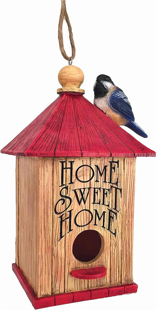 Spoontiques - Birdhouse - Garden Décor - Decorative Bird House for Yard and Garden Decoration - Hanging Novelty for Outdoor Patio - Home Sweet Home, Brown and Red