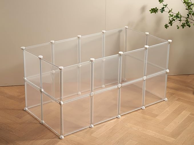 Transparent Clear Small Animal Playpen, Guinea Pig Cages, Puppy Dog Playpen, Pet Playpen, Rabbit Bunny Indoor Outdoor Fence Pen Enclosure, White Clear Plastic Playpen,12 X 12 Inch, 24 Panels