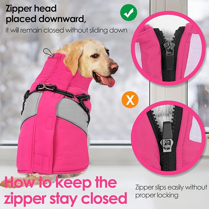 AOFITEE Dog Coat, Large Dog Jacket, Dogs Coat with Harness Built in, Reflective Waterproof Dogs Jackets Winter with Furry Collar, Warm Polar Fleece Pet Sweater Snowsuit for Doberman, Great Dane, XXL