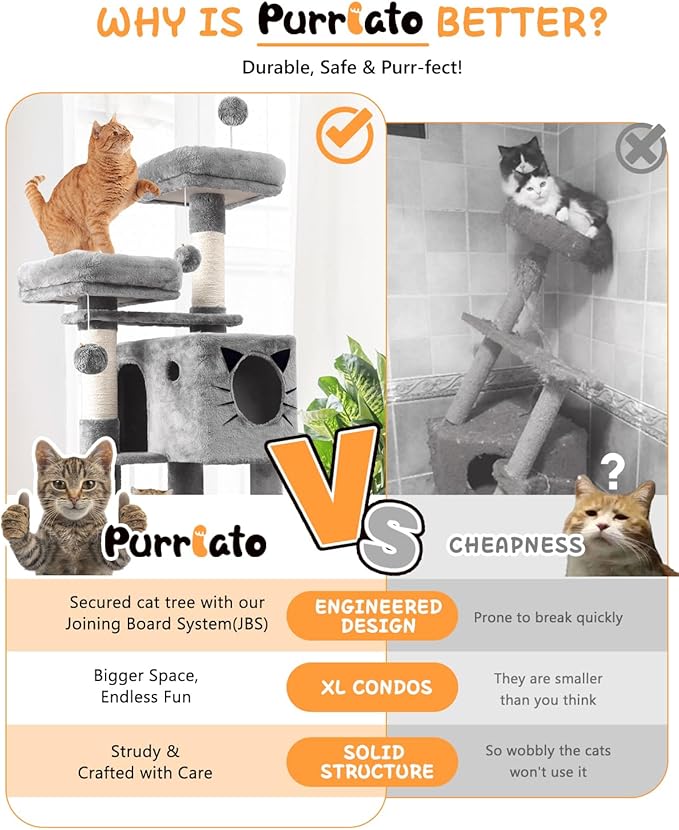 66in Multi-Level Large Cat Tree Tower for Indoor Cat/Kitties, Mordern Cat Tower with Sisal Scratching Posts, Condos and Hammock, Perches, Ramp for Climbing Heavy Duty