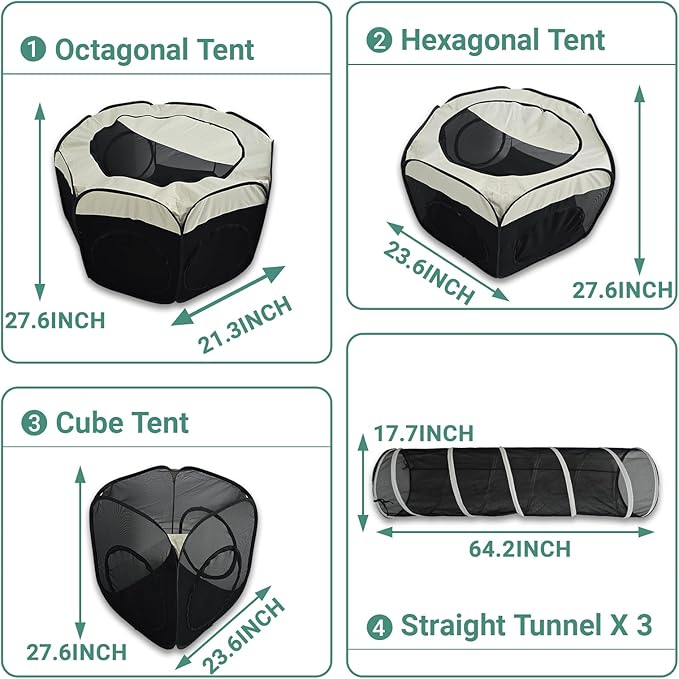 6-in-1 Outdoor cat Enclosure - 3X Tent & 3X Tunnel - Outdoor Enclosed Playpen for Indoor Cat, Portable Tent Within Storage Bag, for Kitty and Small Animal
