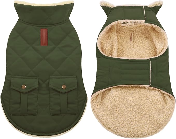 ASENKU Warm Dog Winter Coat Fleece & Turtleneck Dog Puffer Jacket with Pockets Waterproof Pet Cold Weather Clothes with Leash Hole for Medium Large Dogs