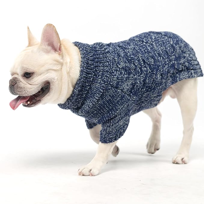 KOOLTAIL Thermal Knitted Dog Sweater for Small Medium Large Dogs, Turtleneck Cable Knit Doggy Winter Coat Warm Clothes Sweatshirt Outfits for Cold Weather,Pullover Pet Jumper for Puppy Cats Navy XL