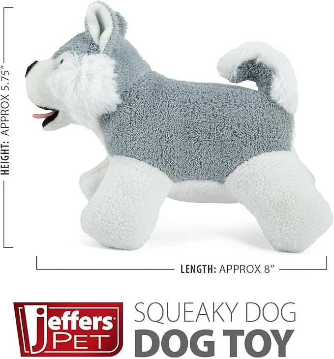 Jeffers Pet Plush Dog Toy with Squeaker, Gray Husky 8" - Soft Crinkle Fabric, Safe & Durable, Healthy Fun for Small & Medium Dogs, Interactive Play, Fetch, Tug - Best Gift for Active Games