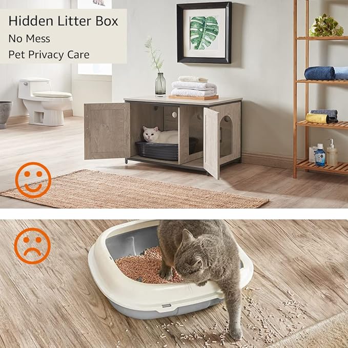 unipaws Top Opening Cat Litter Box Enclosure, Flip Top XL Extra Large Cat Box Furniture, Friendly to Elderly People, High Jumbo Automatic Litter Box Cover Hidden for Large Cat