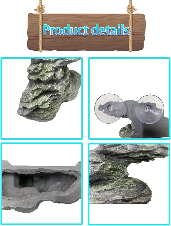 kathson Turtle Basking Platform with Suction Cup Tortoise Climbing Rest Terrace Resin Step Decoration Reptile Habitat Rock Decor for Frogs,Lizards,Geckos,Bearded Dragon-L