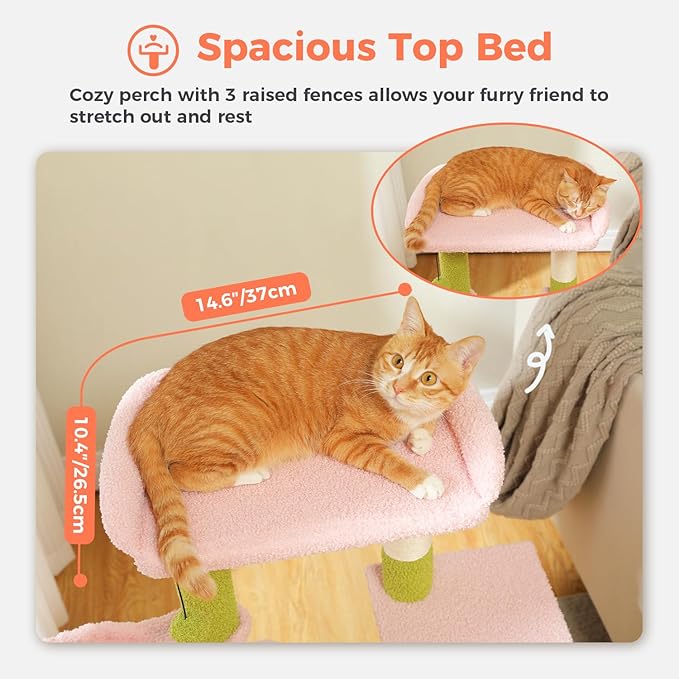 Pink Cat Tree for Indoor Cats with Metal Frame Carpet Hammock, 32" Cute Cat Tower with Cozy Condo, Top Perch, Scratching Posts, and Replaceable Ball Toy, Pet Furniture for Small Cats & Kittens