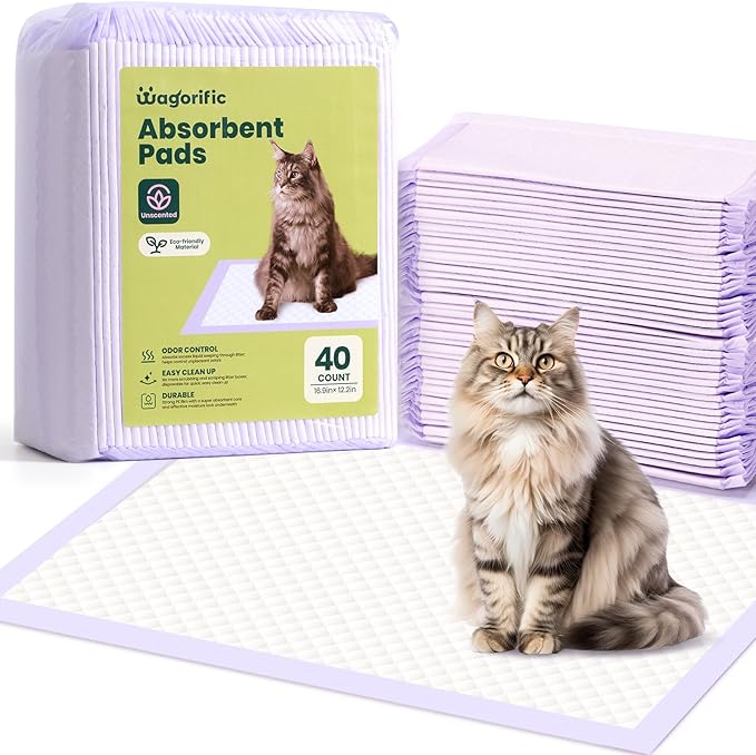Cat Pads Refills for Tidy Cats Breeze Litter System - Super Absorbent 6-Layer Pads for Odor Control Unscented - 16.9" x 11.4" - Pack of 40 Litter Box Replacement Pads