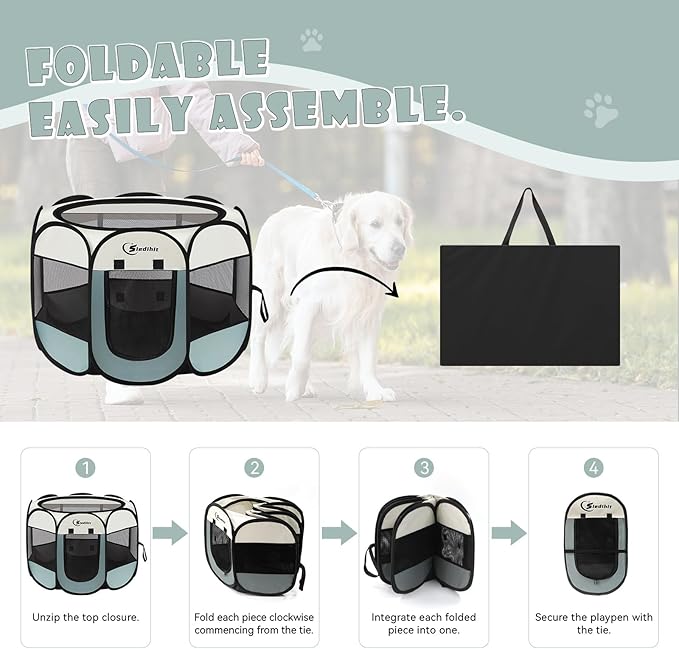Dog Playpen, Puppy Pet Playpen, Medium Dogs Tent Crates Cage Indoor/Outdoor, Portable Pop Up Dog Kennel Playpen with Carrying Case for Dogs/Cats/Rabbits, Removable Zipper Top, Grey