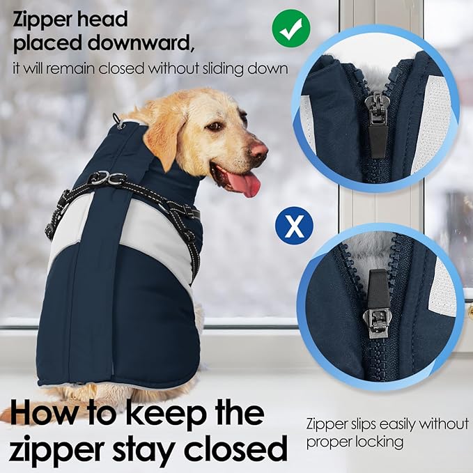 AOFITEE Dog Coat, Waterproof Dog Jacket Winter, Dogs Coat with Harness Built in, Warm Dogs Puffer Jacket with Zipper, Reflective Pet Snowsuit Sweater for Dachshund, French Bulldog, Boston Terrier, M