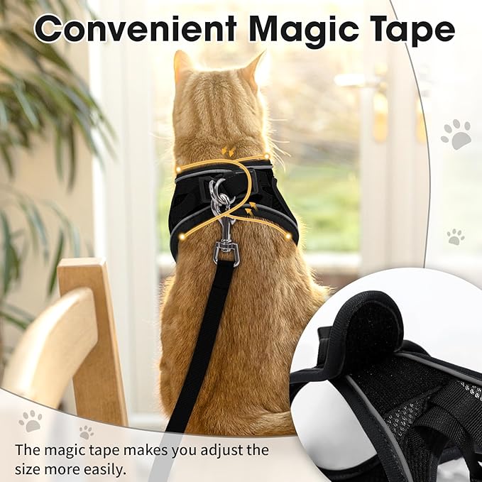 Cat Vest Harness and Leash Set for Walking Escape Proof, Adjustable Kitten Harness Breathable Mesh with Reflective Strips Harness for Kitty Puppy Bunny (Black,M)