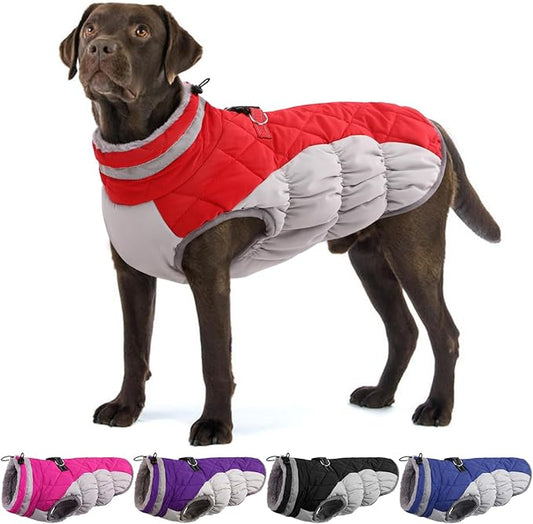 Large Dog Coat, XXLarge Dog Winter Coat, Waterproof Pet Jacket with Back Zipper,Extra Large Pet Coats, Warm Fleece Jacket with D-Ring, Windproof Winter Clothes Golden Retriever,Red,XXL
