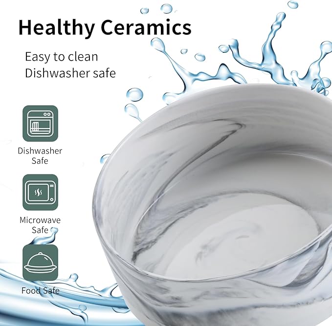 Elevated/Raised Dog Bowl Ceramic for Medium Large Sized Breed,Dog Food Water Bowl with Stand,8 in 7.6 Cups Non Slip Heavy Weighted Dog Dish Marble Grey