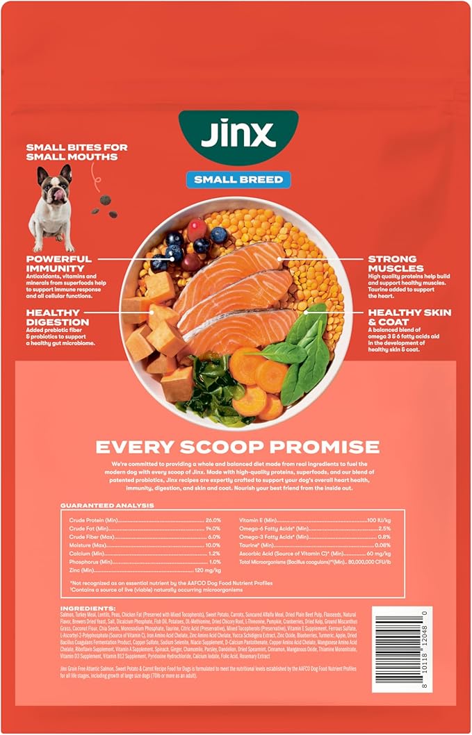 Jinx Premium Grain-Free Dry Dog Food, for All Lifestages - Real Salmon, Sweet Potato & Carrot Kibble with Superfoods for Immune Support & Probiotics for Digestive Support - No Fillers - 11.5lb