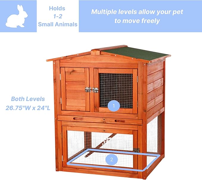 TRIXIE natura Outdoor Rabbit Hutch with Run - Small 2-Story Rabbit Cage with Non-Slip Ramp - Elevated Small Animal House with Secure Playpen, Hinged Roof & Pull-Out Tray - in Natural